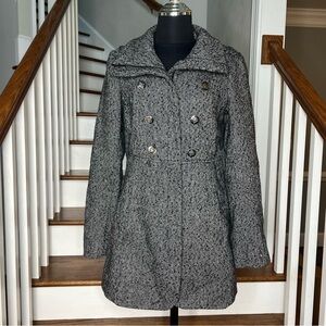 GUESS Wool-Blend Tweed Double Breasted Coat Size Medium